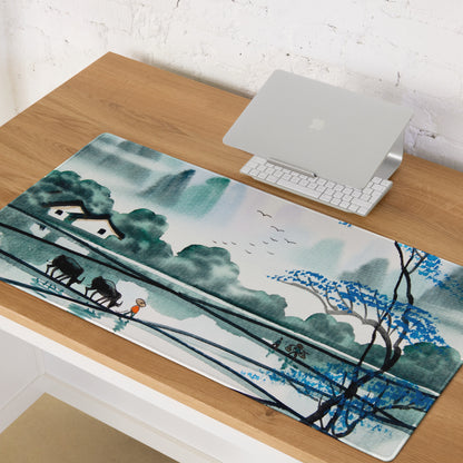 Watercolor Landscape Mouse Pad - Landscape Blue Teal Gaming Desk Oriental Calm Serene Mood Desk Mat Mouse Pad Watercolor