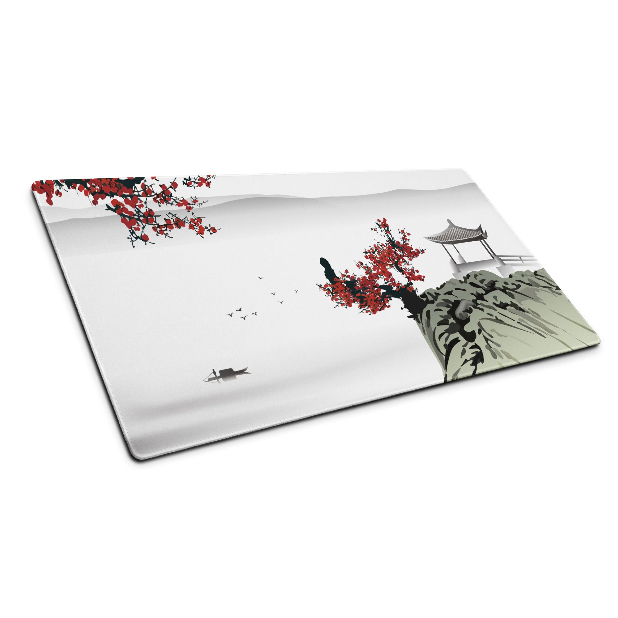 Zen Blossom Gaming Mouse Pad - Gaming Mouse Pad Red White Japanese Ink Calm Minimalist Asian Ink Wash
