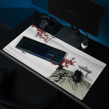 Zen Blossom Gaming Mouse Pad - Gaming Mouse Pad Red White Japanese Ink Calm Minimalist Asian Ink Wash