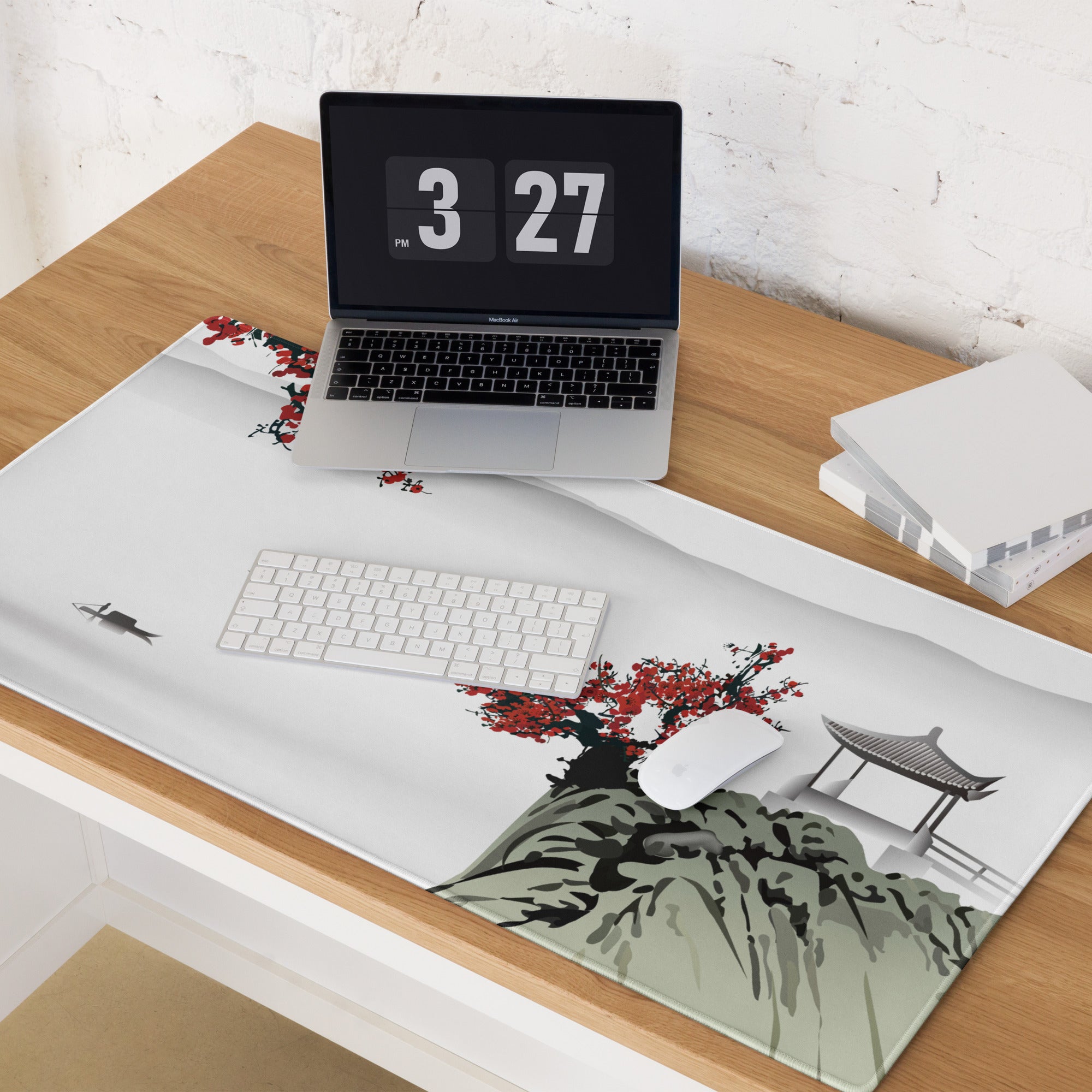 Zen Blossom Gaming Mouse Pad - Gaming Mouse Pad Red White Japanese Ink Calm Minimalist Asian Ink Wash