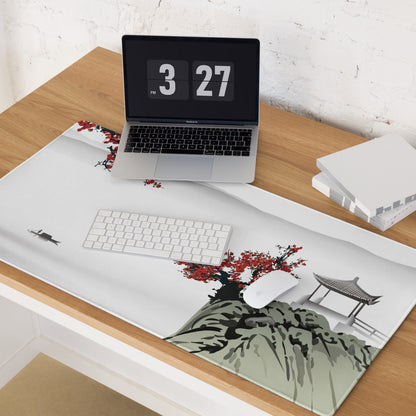 Zen Blossom Gaming Mouse Pad - Gaming Mouse Pad Red White Japanese Ink Calm Minimalist Asian Ink Wash