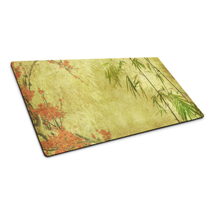 Serene Plum Blossom Bamboo Desk Pad - Plum Blossom And Bamboo On Beige Parchment Pad Sumi-E Calm Desk Accessory Ink Wash