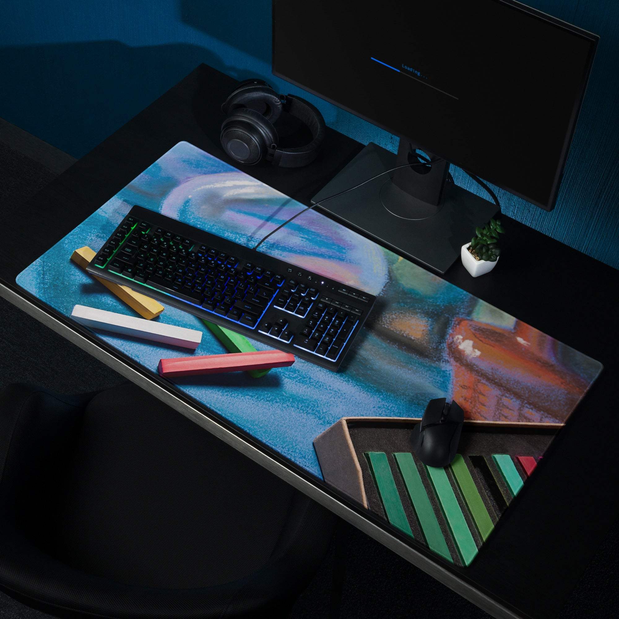Vivid Abstract Art Mouse Pad For Desk - Abstract Art Blue Multicolor Desk Modern Vibrant Mood Modern Desk Gaming Print