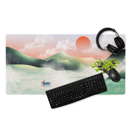Pastel Sunset Landscape Desk Mat - Landscape Mouse Pad Pastel Sunset Office Minimal Mood Calm Modern Zen Mat Digital