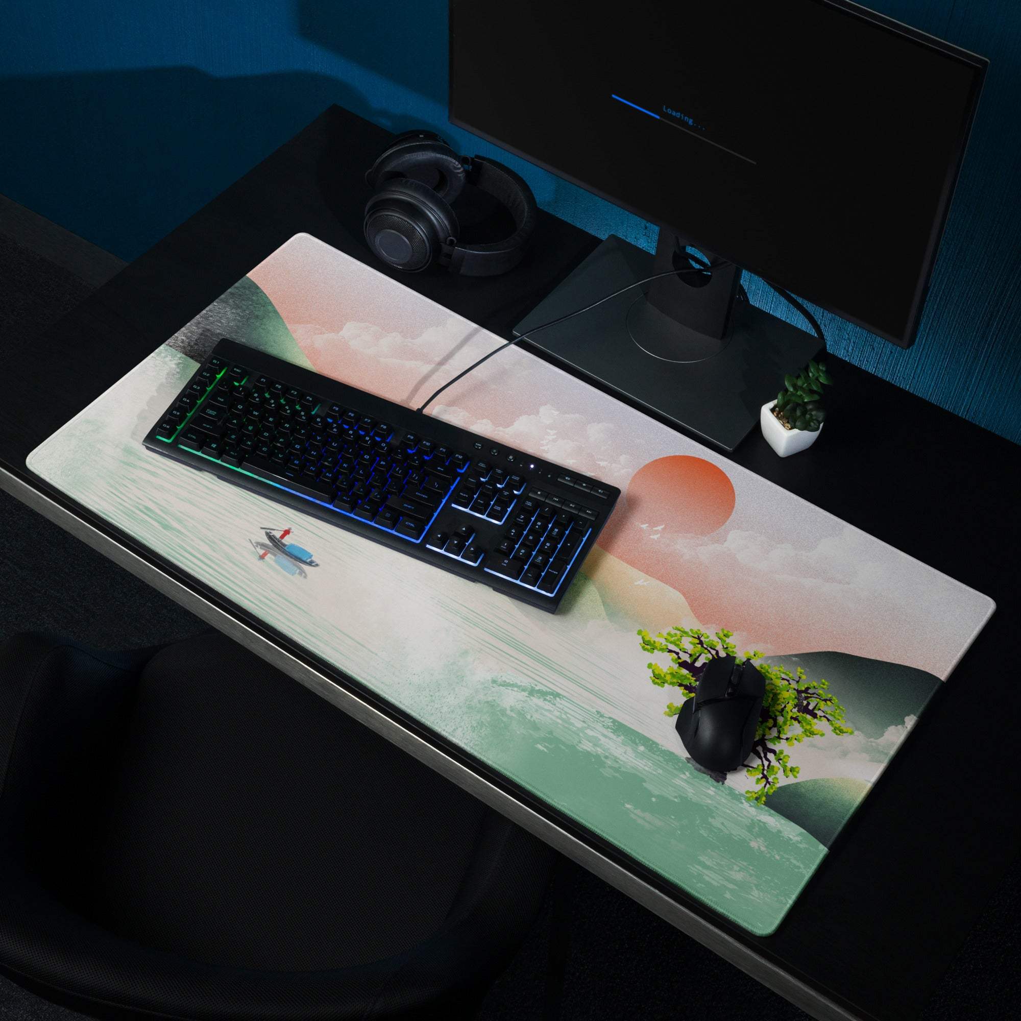 Pastel Sunset Landscape Desk Mat - Landscape Mouse Pad Pastel Sunset Office Minimal Mood Calm Modern Zen Mat Digital