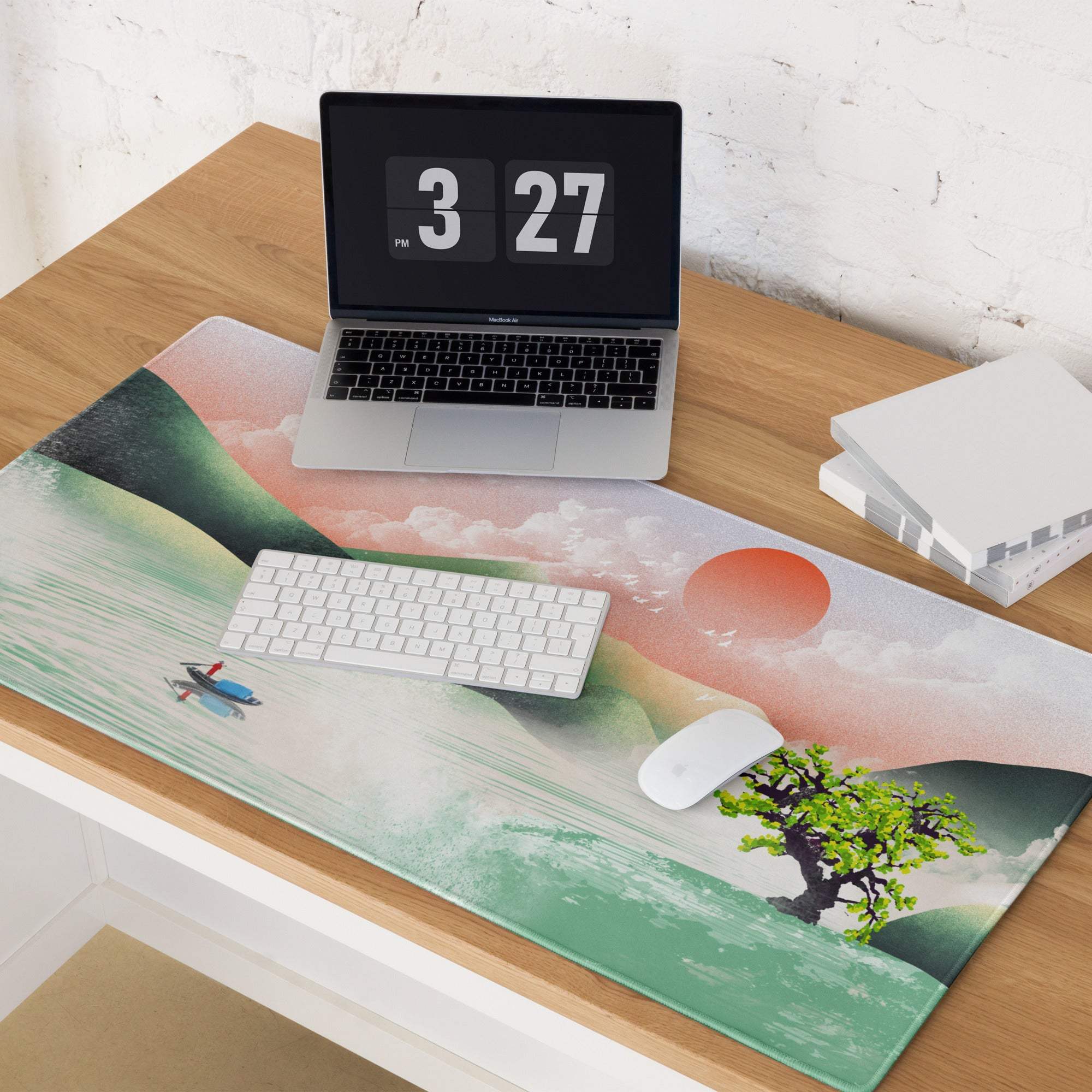 Pastel Sunset Landscape Desk Mat - Landscape Mouse Pad Pastel Sunset Office Minimal Mood Calm Modern Zen Mat Digital
