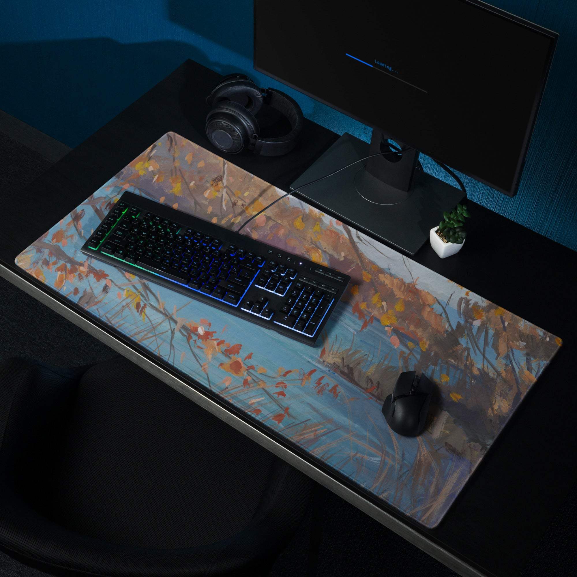 Autumn Landscape Mouse Pad - Landscape Mouse Pad Blue Orange Gaming Impressionist Calm Mood Modern Desk Accessory Oil