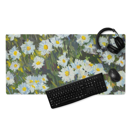 Floral Daisy Field Gaming Mouse Pad - Gaming Mouse Pad White Yellow Blue Green Impressionist Calm Mood Modern Desk Decor