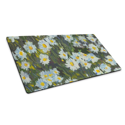 Floral Daisy Field Gaming Mouse Pad - Gaming Mouse Pad White Yellow Blue Green Impressionist Calm Mood Modern Desk Decor