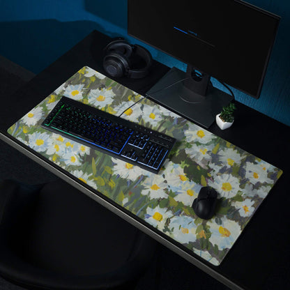 Floral Daisy Field Gaming Mouse Pad - Gaming Mouse Pad White Yellow Blue Green Impressionist Calm Mood Modern Desk Decor