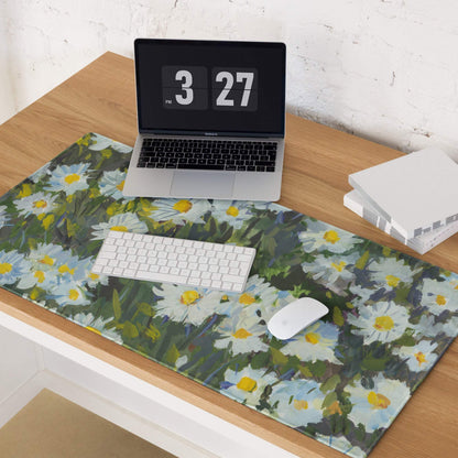 Floral Daisy Field Gaming Mouse Pad - Gaming Mouse Pad White Yellow Blue Green Impressionist Calm Mood Modern Desk Decor