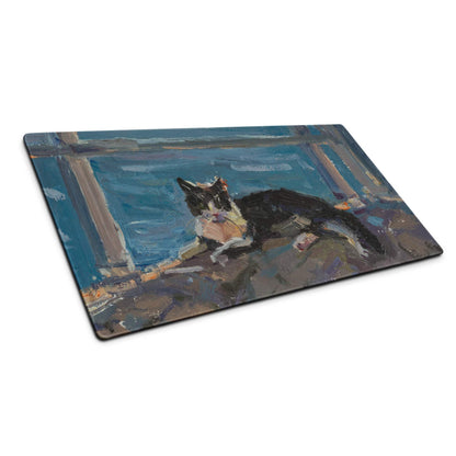 Azure Abstract Desk Mat - Landscape Blue Teal Gaming Desk Modern Moody Minimalist Mouse Pad Oil Painting