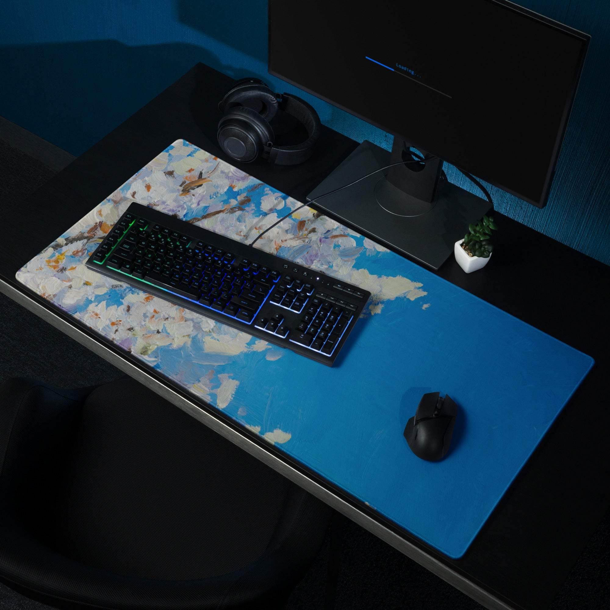 Vivid Abstract Blue Gaming Mouse Pad - Abstract Blue Modern Mouse Pad Desk Vibrant Mood Textured Contemporary Decor