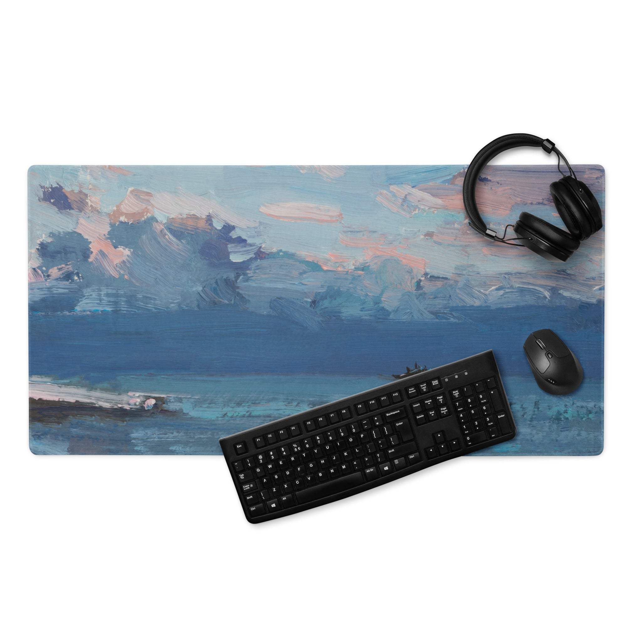 Oceanic Seascape Mouse Pad - Seascape Blues Teal Pink Desk Calm Minimalist Modern Desk Mat Oil Painting