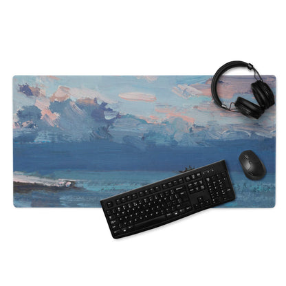 Oceanic Seascape Mouse Pad - Seascape Blues Teal Pink Desk Calm Minimalist Modern Desk Mat Oil Painting