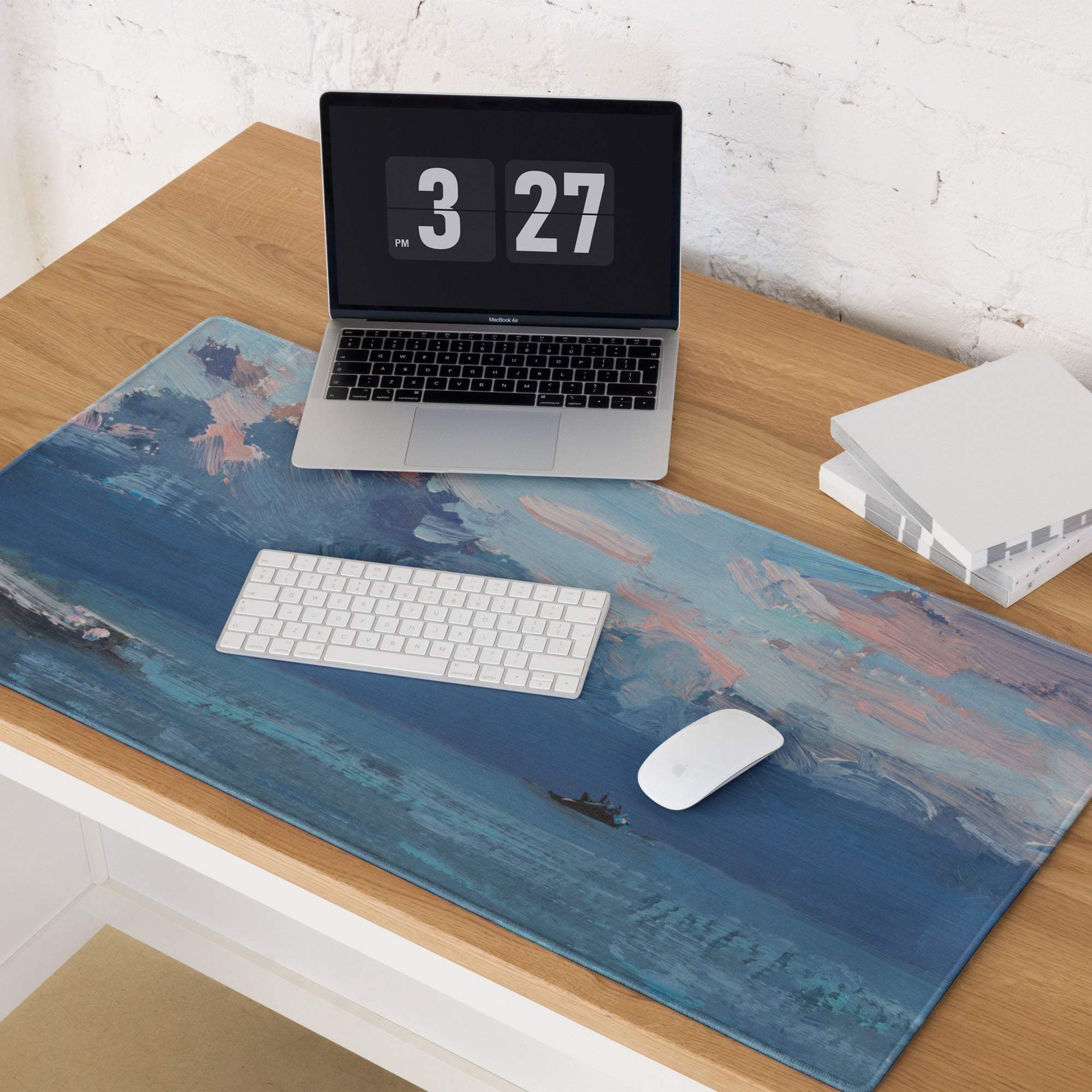 Oceanic Seascape Mouse Pad - Seascape Blues Teal Pink Desk Calm Minimalist Modern Desk Mat Oil Painting