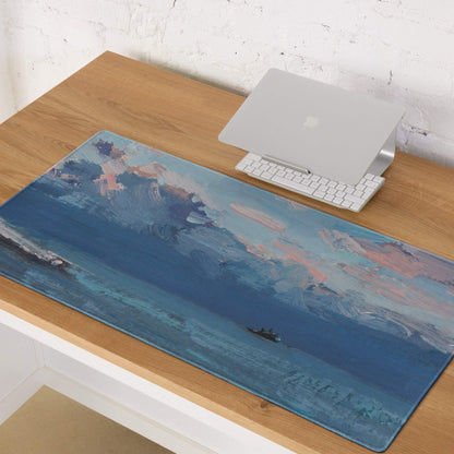 Oceanic Seascape Mouse Pad - Seascape Blues Teal Pink Desk Calm Minimalist Modern Desk Mat Oil Painting