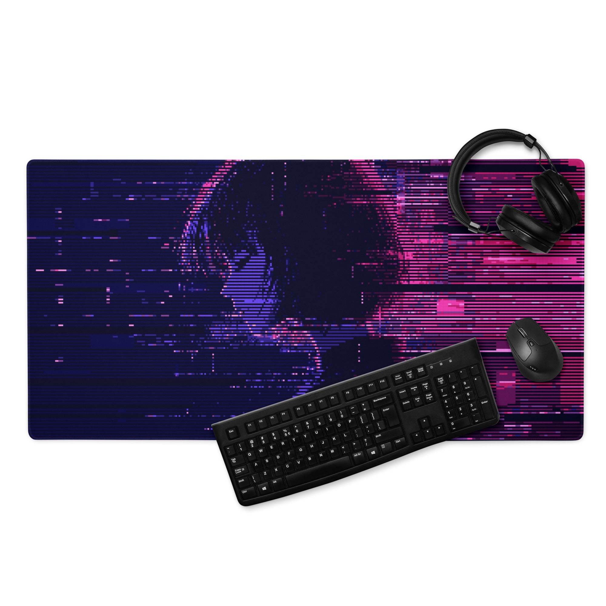 Neon Glitch Gaming Mouse Pad - Gaming Mouse Pad Purple Pink Blue for Desk Modern Glitch Art Neon Mood Esports Decor