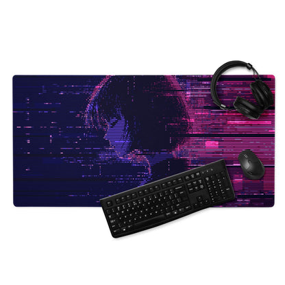 Neon Glitch Gaming Mouse Pad - Gaming Mouse Pad Purple Pink Blue for Desk Modern Glitch Art Neon Mood Esports Decor
