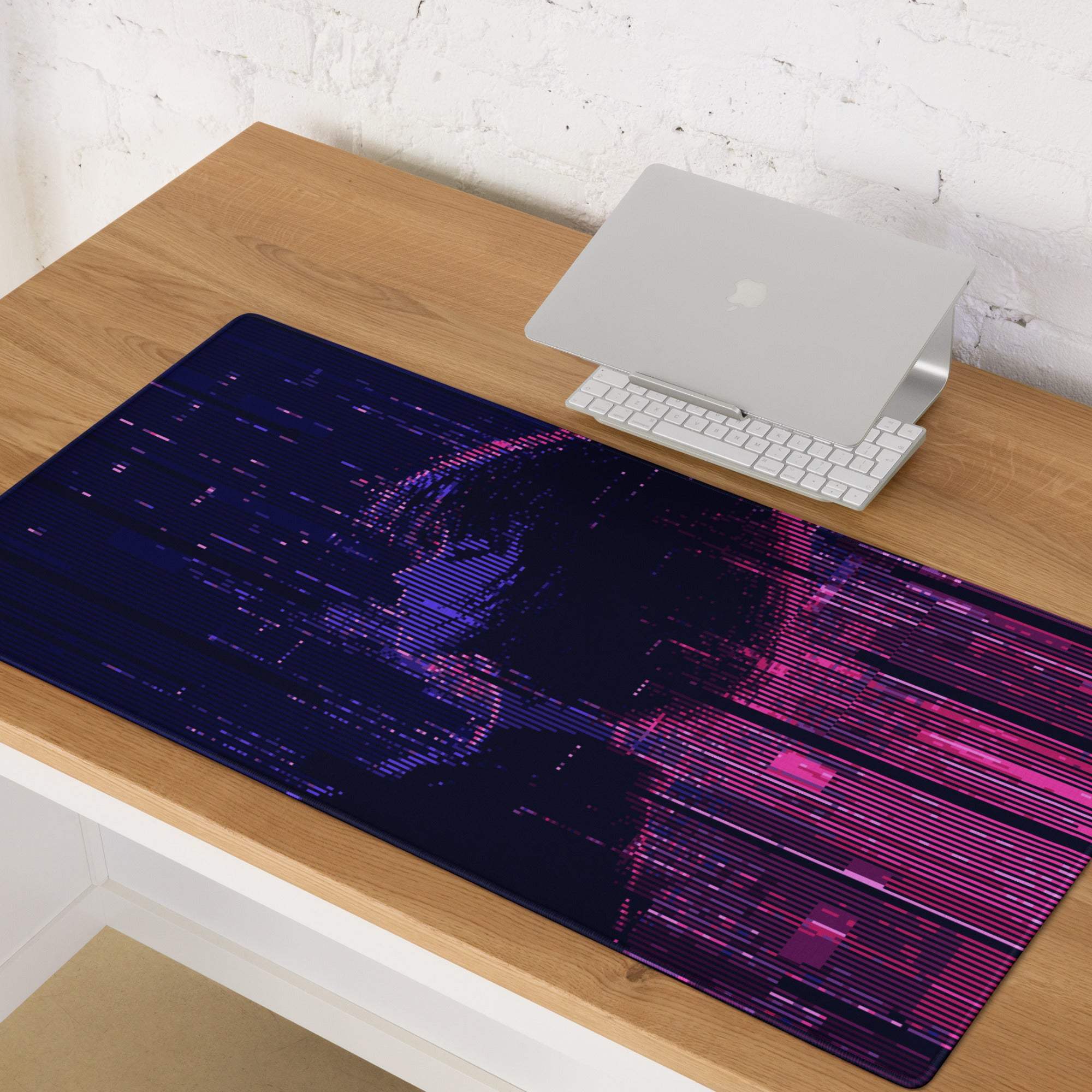 Neon Glitch Gaming Mouse Pad - Gaming Mouse Pad Purple Pink Blue for Desk Modern Glitch Art Neon Mood Esports Decor