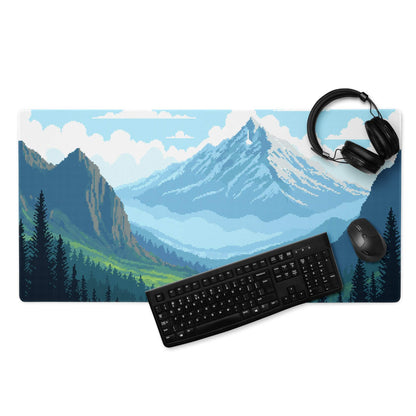 Alpine Pixel Mountain Mouse Pad - Mountain Blue Green Pixel Art Calm Mood Modern Decor Large Non Slip Digital Pixel Art