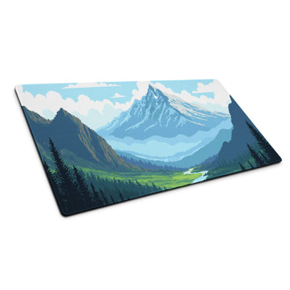 Alpine Pixel Mountain Mouse Pad - Mountain Blue Green Pixel Art Calm Mood Modern Decor Large Non Slip Digital Pixel Art