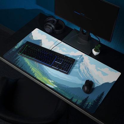 Alpine Pixel Mountain Mouse Pad - Mountain Blue Green Pixel Art Calm Mood Modern Decor Large Non Slip Digital Pixel Art