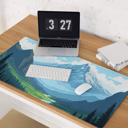 Alpine Pixel Mountain Mouse Pad - Mountain Blue Green Pixel Art Calm Mood Modern Decor Large Non Slip Digital Pixel Art