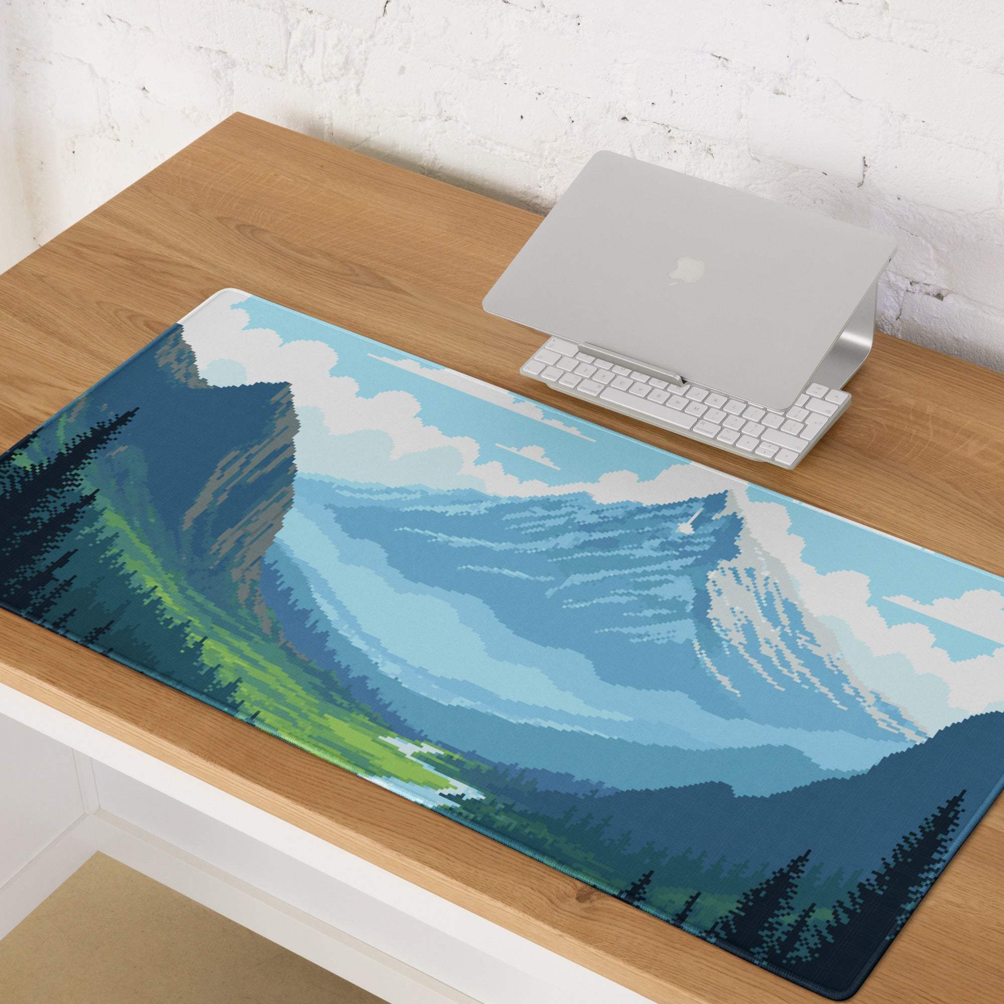 Alpine Pixel Mountain Mouse Pad - Mountain Blue Green Pixel Art Calm Mood Modern Decor Large Non Slip Digital Pixel Art