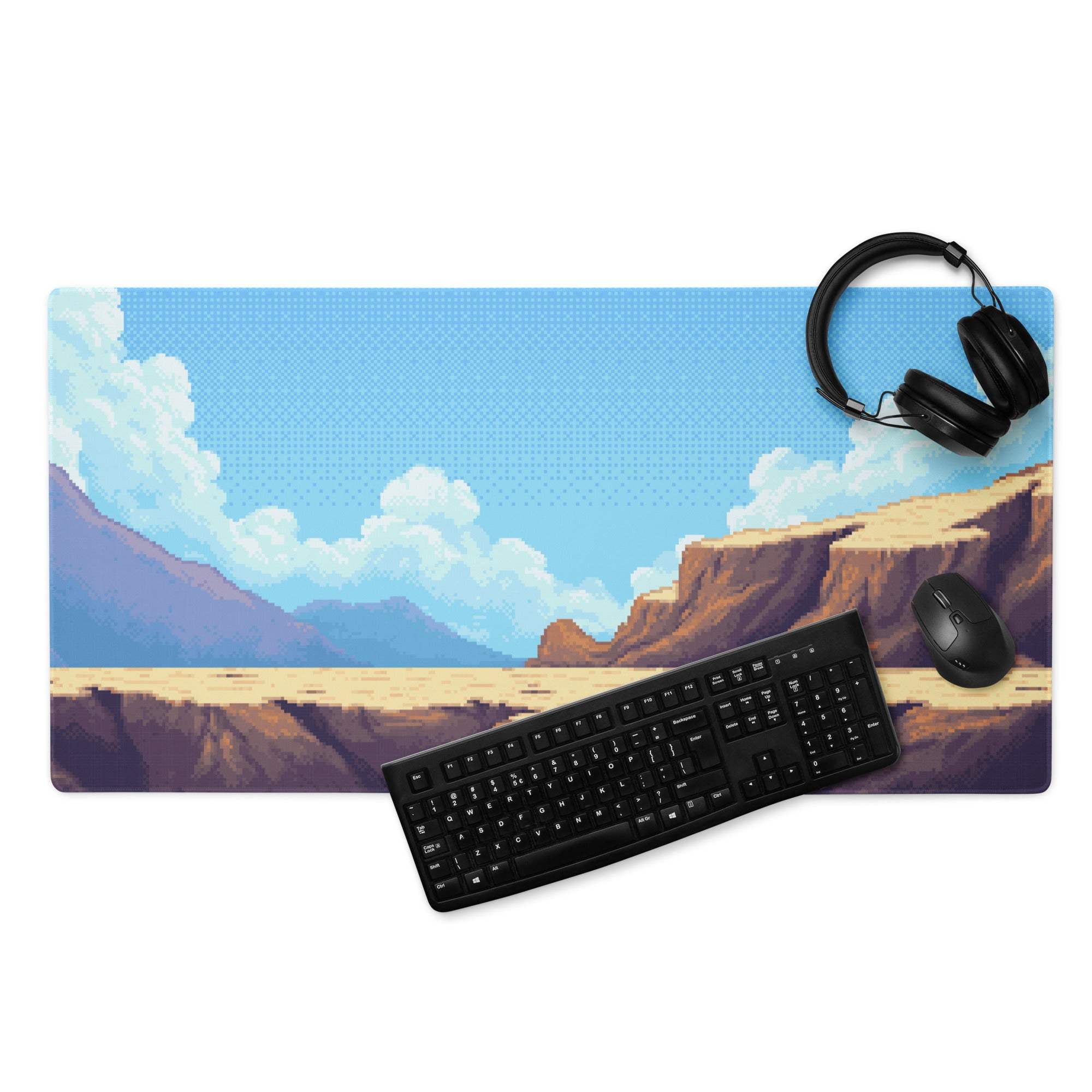 Pixel Desert Sky Gaming Pad - Desert Canyon Blue Sky Gaming Pixel Art Vibrant Mood Retro Decor Desktop Mat Digital Art