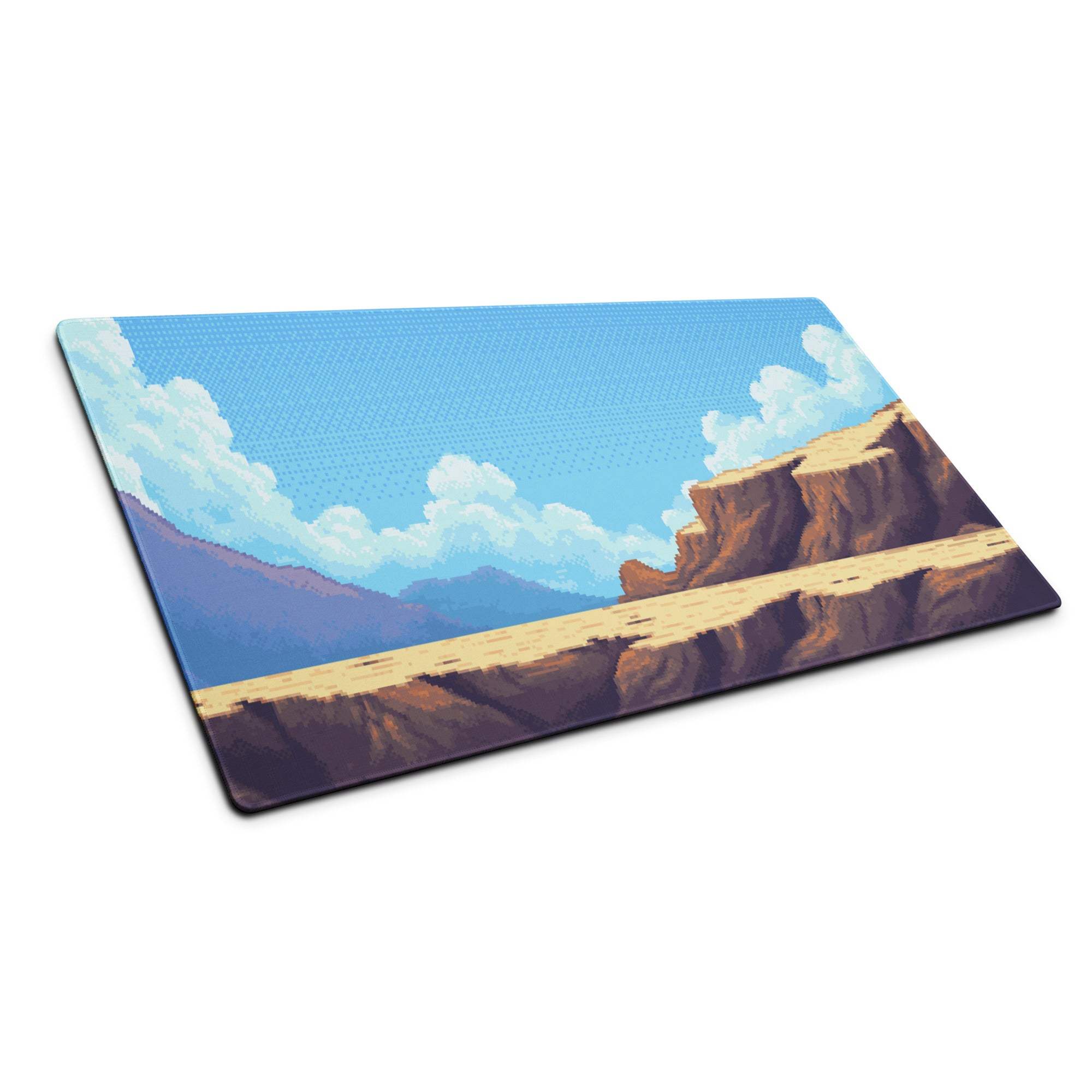 Pixel Desert Sky Gaming Pad - Desert Canyon Blue Sky Gaming Pixel Art Vibrant Mood Retro Decor Desktop Mat Digital Art