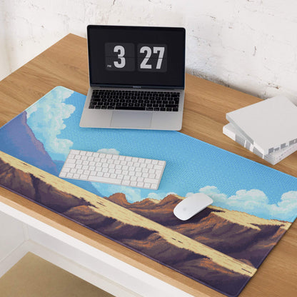 Pixel Desert Sky Gaming Pad - Desert Canyon Blue Sky Gaming Pixel Art Vibrant Mood Retro Decor Desktop Mat Digital Art