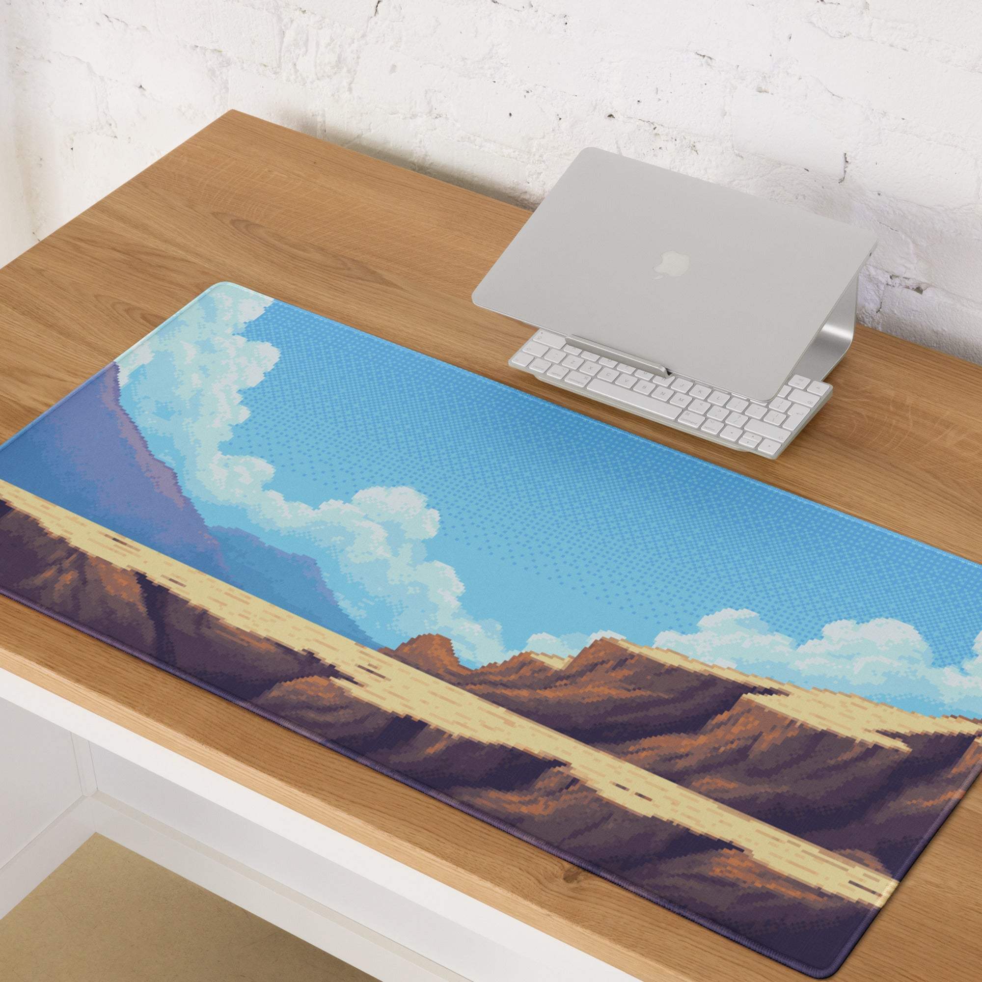 Pixel Desert Sky Gaming Pad - Desert Canyon Blue Sky Gaming Pixel Art Vibrant Mood Retro Decor Desktop Mat Digital Art
