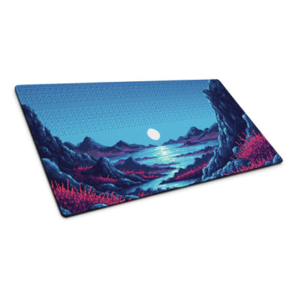 Nocturne Pixel Landscape Mouse Pad - Landscape Blue Moon Desk Pixel Art → Moody Retro Arcade Desk Pad Pixel Art