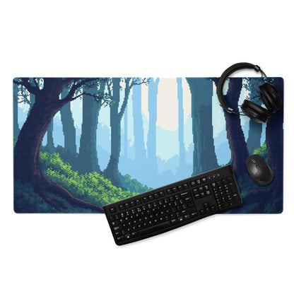Forest Trail Pixel Art Mouse Pad - Forest Scene Blue Teal Green Desk Mat Calm Modern Gaming Mouse Pad Digital Art