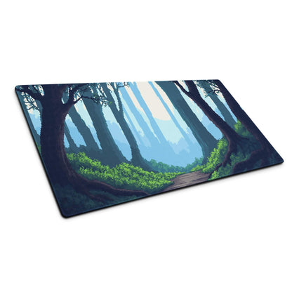 Forest Trail Pixel Art Mouse Pad - Forest Scene Blue Teal Green Desk Mat Calm Modern Gaming Mouse Pad Digital Art
