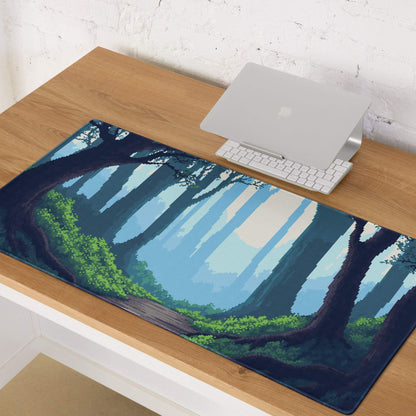 Forest Trail Pixel Art Mouse Pad - Forest Scene Blue Teal Green Desk Mat Calm Modern Gaming Mouse Pad Digital Art