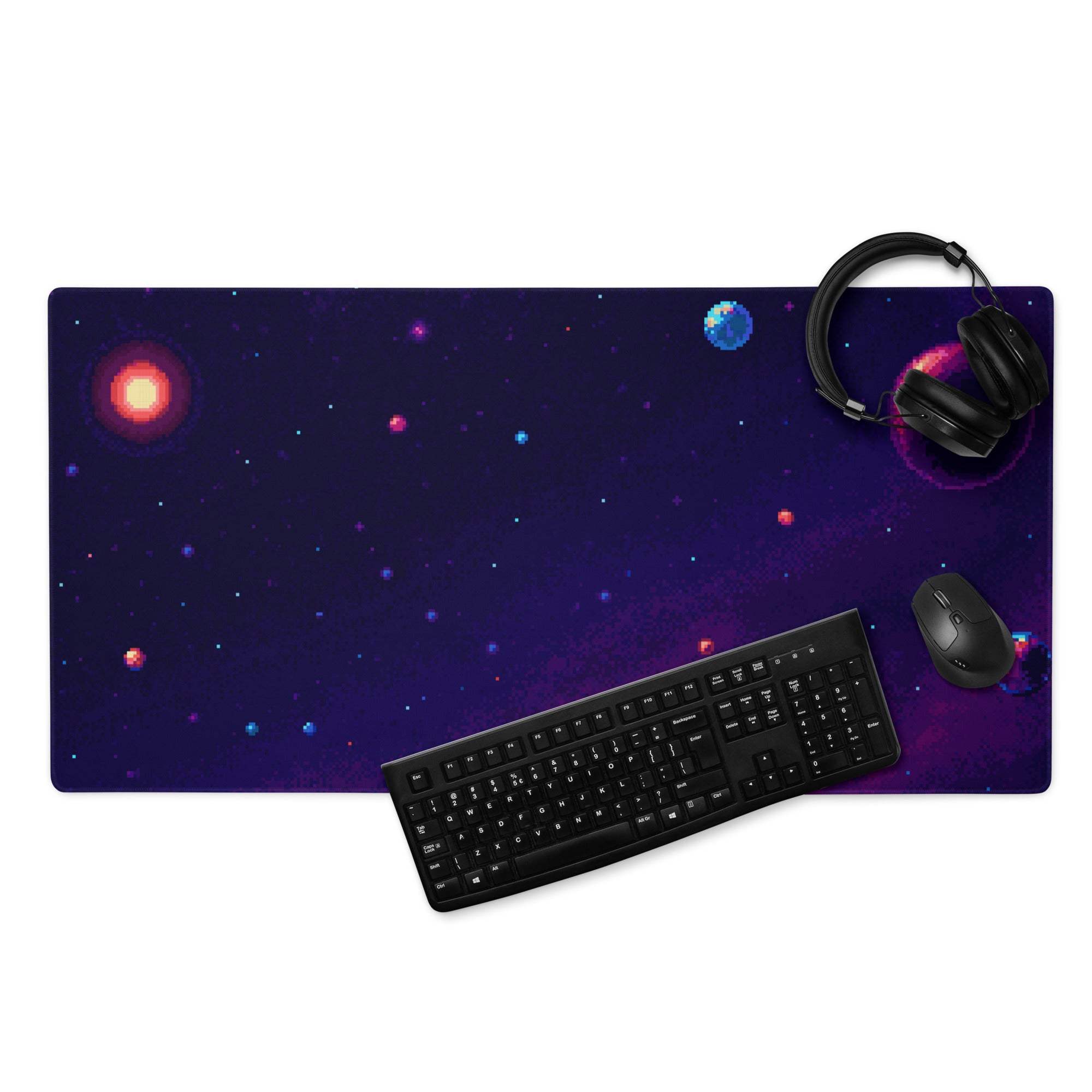 Cosmic Night Space Mouse Pad - Space Theme Purple Blue Desk Pad Retro Moody Futuristic Desk Accessory Pixel Art
