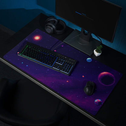 Cosmic Night Space Mouse Pad - Space Theme Purple Blue Desk Pad Retro Moody Futuristic Desk Accessory Pixel Art