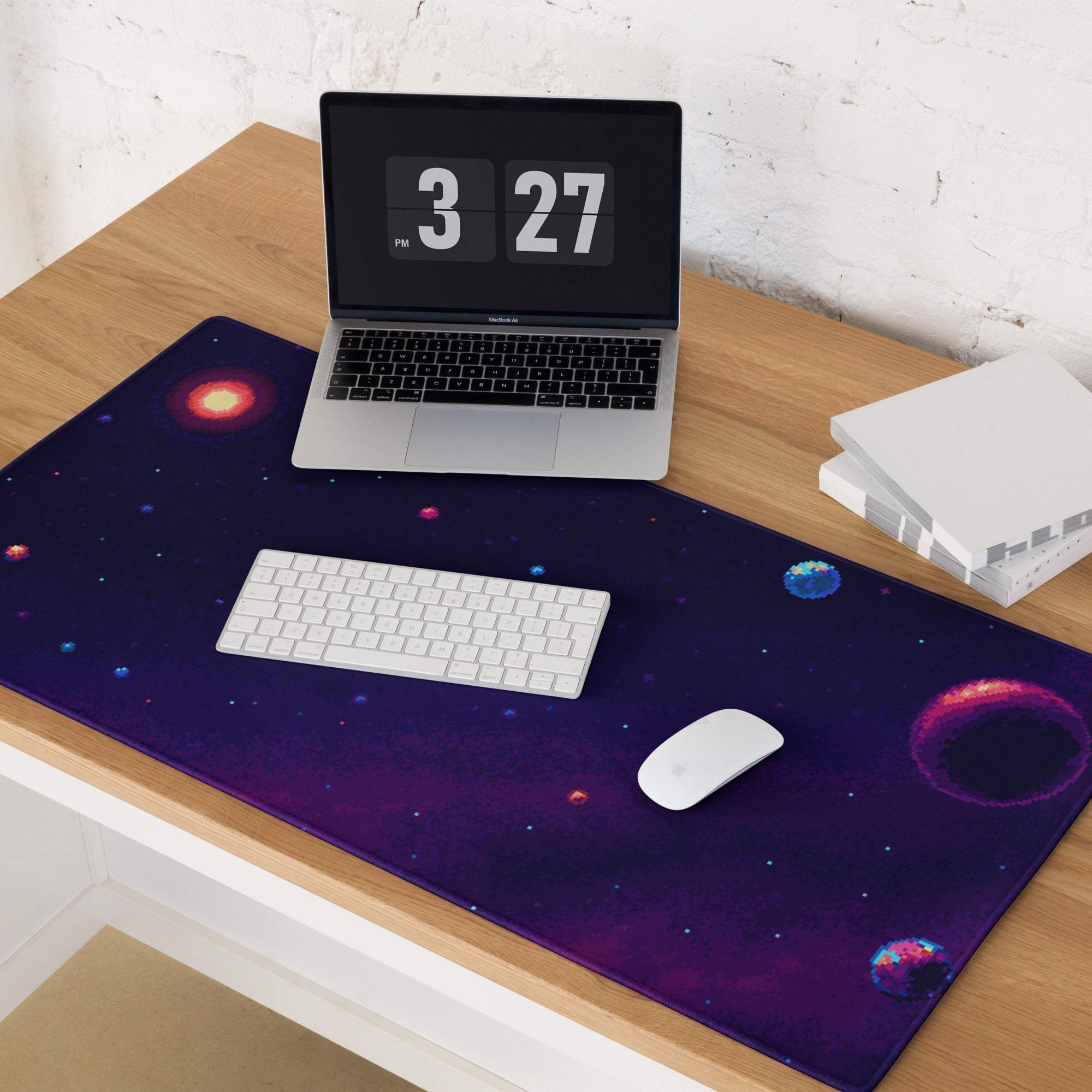 Cosmic Night Space Mouse Pad - Space Theme Purple Blue Desk Pad Retro Moody Futuristic Desk Accessory Pixel Art