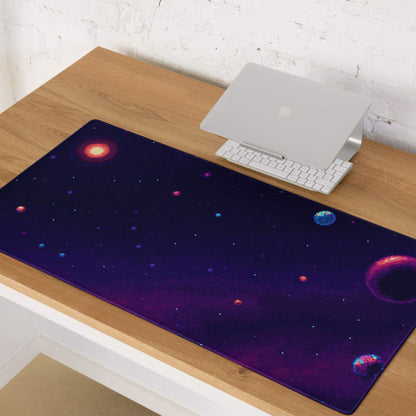Cosmic Night Space Mouse Pad - Space Theme Purple Blue Desk Pad Retro Moody Futuristic Desk Accessory Pixel Art