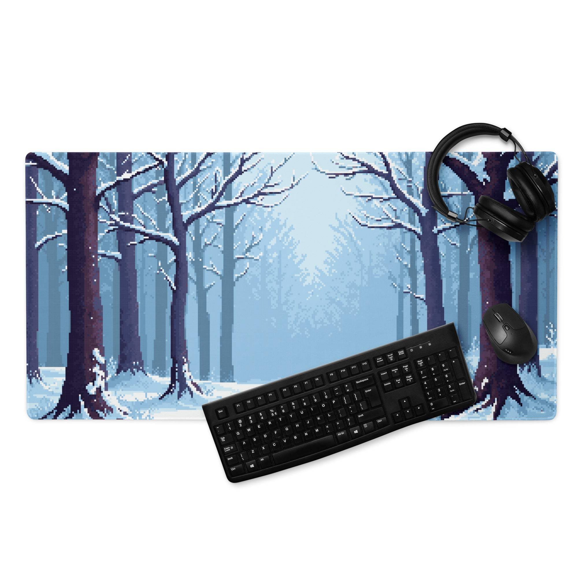 Winter Forest Pixel Art Mouse Pad - Winter Forest Blue Desk Pixel Art Calm Winter Mood Nordic Office Decor Pixel Artwork