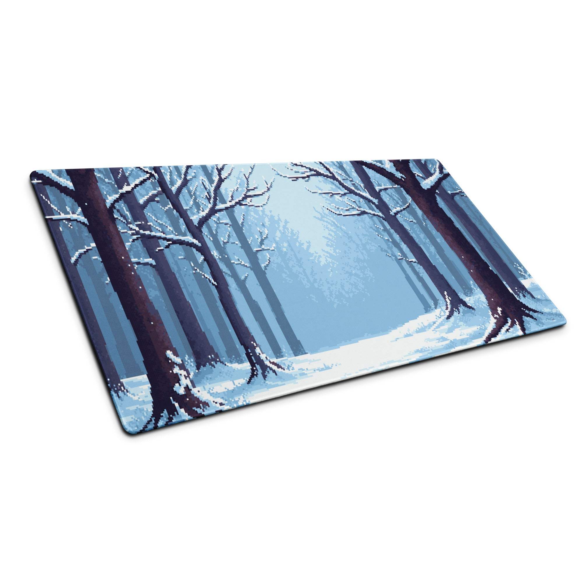 Winter Forest Pixel Art Mouse Pad - Winter Forest Blue Desk Pixel Art Calm Winter Mood Nordic Office Decor Pixel Artwork