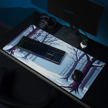 Winter Forest Pixel Art Mouse Pad - Winter Forest Blue Desk Pixel Art Calm Winter Mood Nordic Office Decor Pixel Artwork