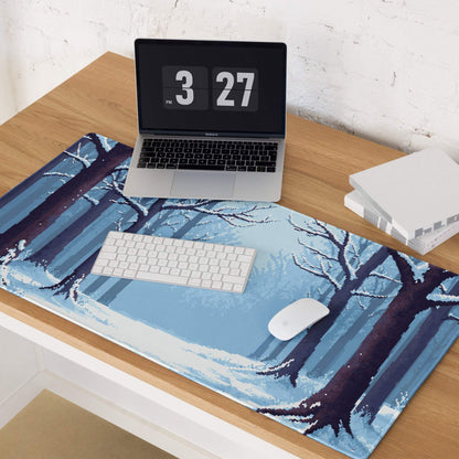 Winter Forest Pixel Art Mouse Pad - Winter Forest Blue Desk Pixel Art Calm Winter Mood Nordic Office Decor Pixel Artwork