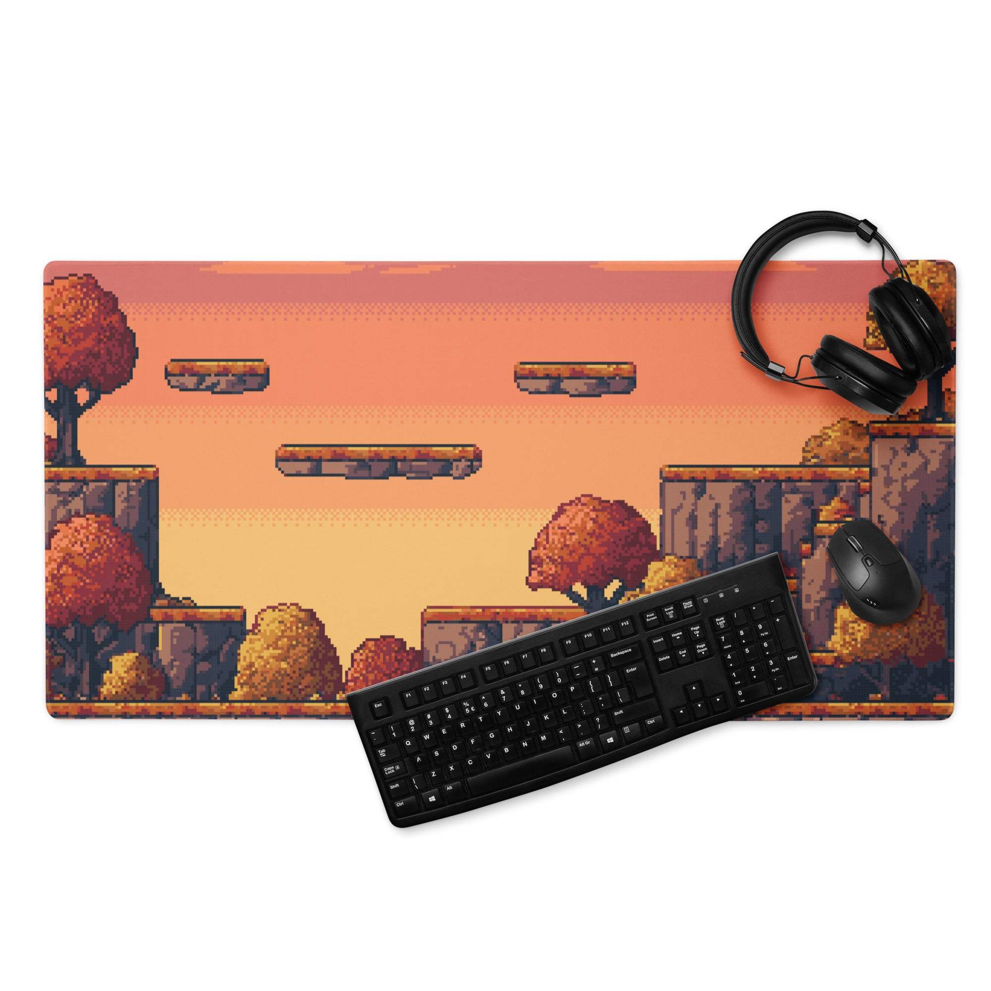 Pixel Oasis Desert Battle Mat - Gaming Mouse Pad Orange Sunset Pixel Art - Nostalgic Mood Arcade Decor Desk Pad Digital