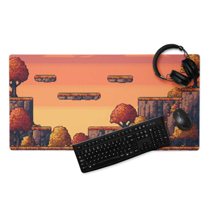 Pixel Oasis Desert Battle Mat - Gaming Mouse Pad Orange Sunset Pixel Art - Nostalgic Mood Arcade Decor Desk Pad Digital
