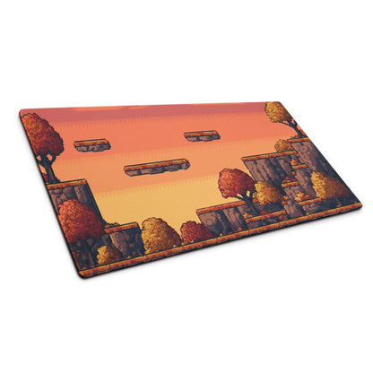 Pixel Oasis Desert Battle Mat - Gaming Mouse Pad Orange Sunset Pixel Art - Nostalgic Mood Arcade Decor Desk Pad Digital