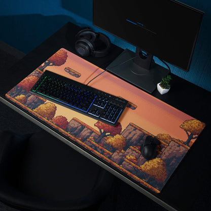 Pixel Oasis Desert Battle Mat - Gaming Mouse Pad Orange Sunset Pixel Art - Nostalgic Mood Arcade Decor Desk Pad Digital