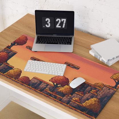Pixel Oasis Desert Battle Mat - Gaming Mouse Pad Orange Sunset Pixel Art - Nostalgic Mood Arcade Decor Desk Pad Digital